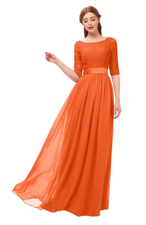 ColsBM Payton Tangerine Bridesmaid Dresses Sash A-line Modest Bateau Half Length Sleeve Zip up
