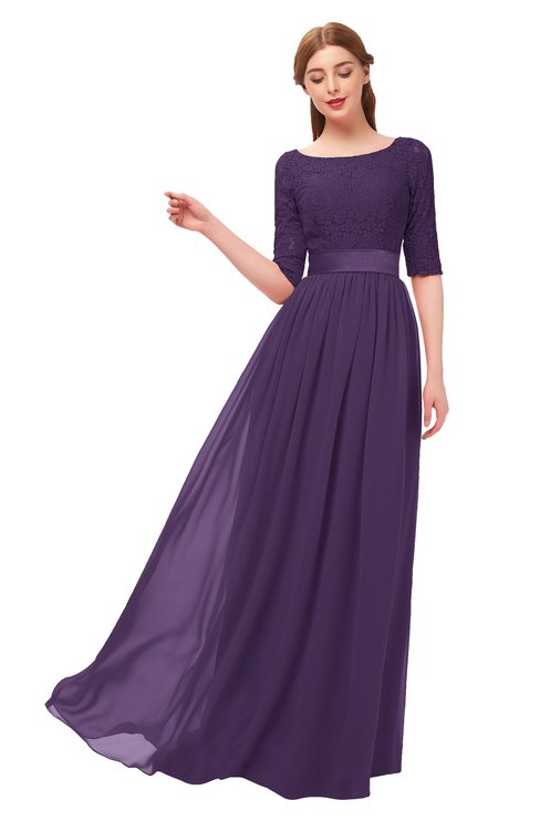ColsBM Payton Violet Bridesmaid Dresses Sash A-line Modest Bateau Half Length Sleeve Zip up