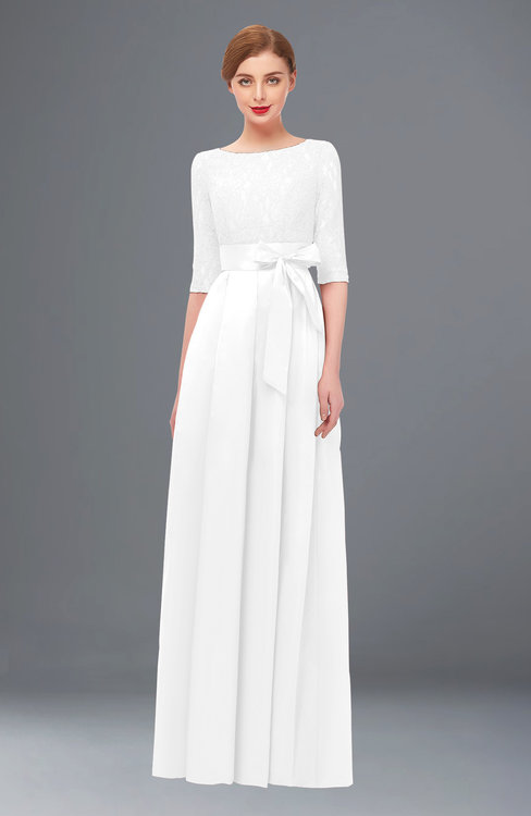 ColsBM Aisha White Bridesmaid Dresses Sash A-line Floor Length Mature Sabrina Zipper