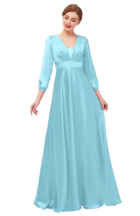 ColsBM Andie Aqua Bridesmaid Dresses Ruching Modest Zipper Floor Length A-line V-neck