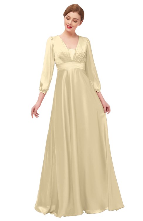 ColsBM Andie Cornhusk Bridesmaid Dresses Ruching Modest Zipper Floor Length A-line V-neck
