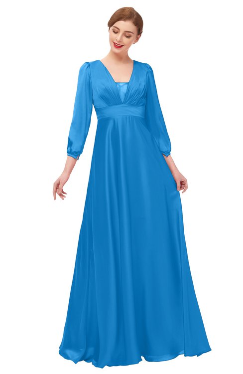 ColsBM Andie French Blue Bridesmaid Dresses Ruching Modest Zipper Floor Length A-line V-neck