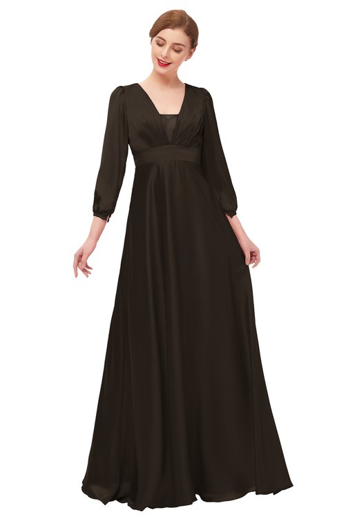 ColsBM Andie Fudge Brown Bridesmaid Dresses Ruching Modest Zipper Floor Length A-line V-neck