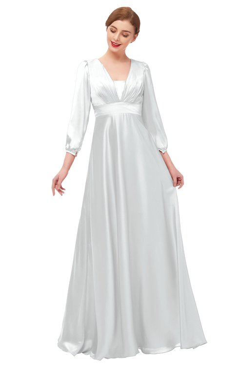 ColsBM Andie Glacier Gray Bridesmaid Dresses Ruching Modest Zipper Floor Length A-line V-neck
