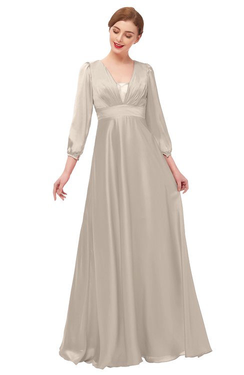 ColsBM Andie Mushroom Bridesmaid Dresses Ruching Modest Zipper Floor Length A-line V-neck