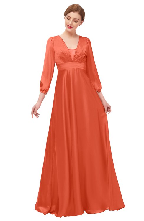 ColsBM Andie Persimmon Bridesmaid Dresses Ruching Modest Zipper Floor Length A-line V-neck