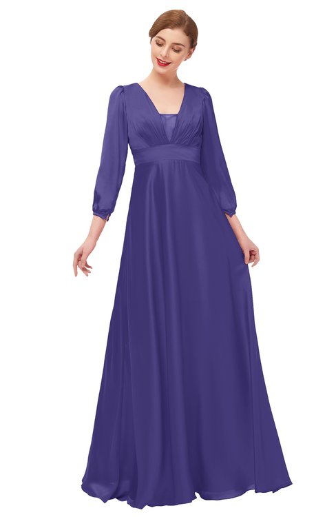 ColsBM Andie Royal Purple Bridesmaid Dresses Ruching Modest Zipper Floor Length A-line V-neck