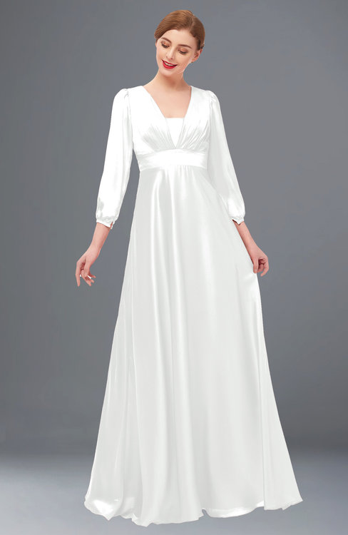 ColsBM Andie White Bridesmaid Dresses Ruching Modest Zipper Floor Length A-line V-neck