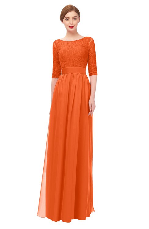 chinese dress ladies Burnt Orange Bridesmaid Dresses A-Line Short Sleeves V Neck Sequined Empire Waist Long Chiffon Bridesmaid Dresses main image 1