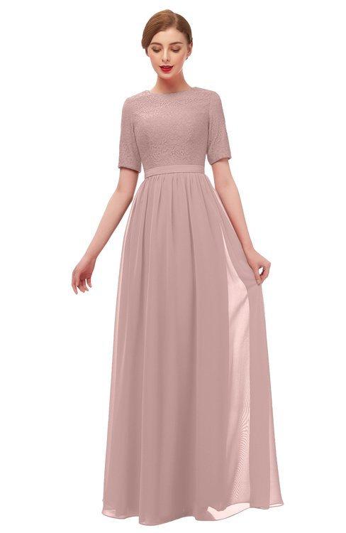ColsBM Ansley Bridal Rose Bridesmaid Dresses Modest Lace Jewel A-line Elbow Length Sleeve Zip up