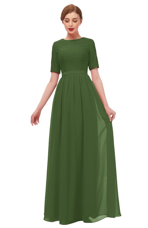 ColsBM Ansley Garden Green Bridesmaid Dresses Modest Lace Jewel A-line Elbow Length Sleeve Zip up