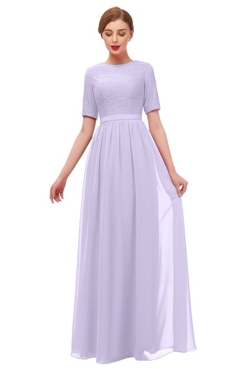 ColsBM Ansley Pastel Lilac Bridesmaid Dresses Modest Lace Jewel A-line Elbow Length Sleeve Zip up
