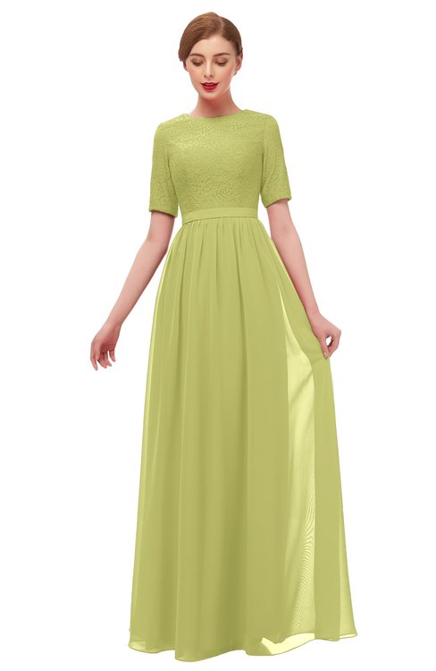 ColsBM Ansley Pistachio Bridesmaid Dresses Modest Lace Jewel A-line Elbow Length Sleeve Zip up