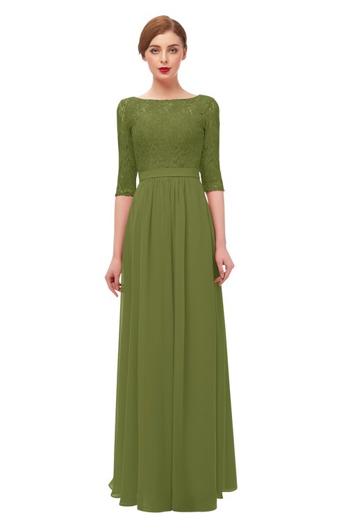 Long Bridesmaid Dresses Olive Green color Floor Length Long With Sleeves Bateau Full Figure Pear Plus Size Elegant - ColorsBridesmaid Long Bridesmaid Dresses Olive Green color Floor Length Long With Sleeves Bateau Full Figure Pear Plus Size Elegant - ColorsBridesmaid
