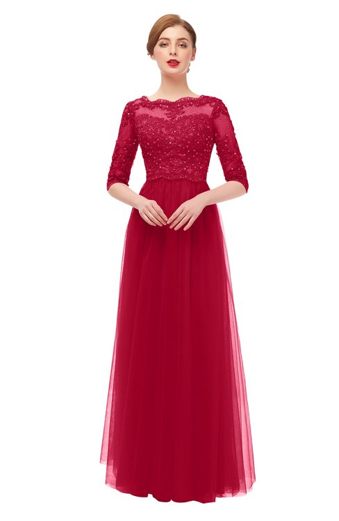 ColsBM Billie Maroon Bridesmaid Dresses Scalloped Edge Ruching Zip up Half Length Sleeve Mature A-line