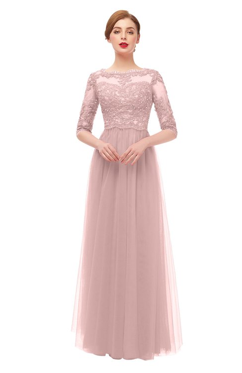 ColsBM Billie Silver Pink Bridesmaid Dresses Scalloped Edge Ruching Zip up Half Length Sleeve Mature A-line