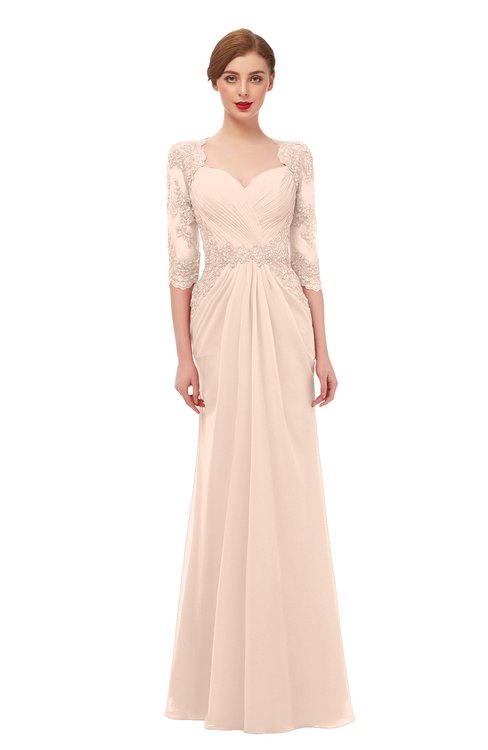 ColsBM Bronte Peach Puree Bridesmaid Dresses Elbow Length Sleeve Pleated Mermaid Zipper Floor Length Glamorous