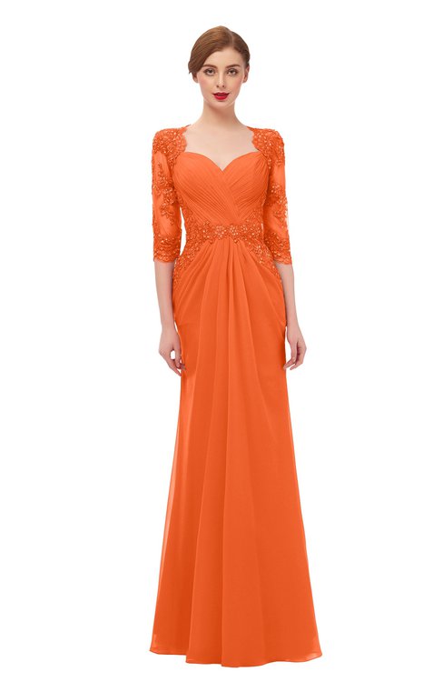 ColsBM Bronte Tangerine Bridesmaid Dresses Elbow Length Sleeve Pleated Mermaid Zipper Floor Length Glamorous