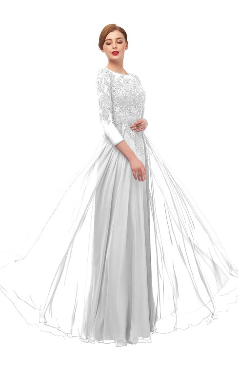 ColsBM Dixie Cloud White Bridesmaid Dresses Lace Zip up Mature Floor Length Bateau Three-fourths Length Sleeve