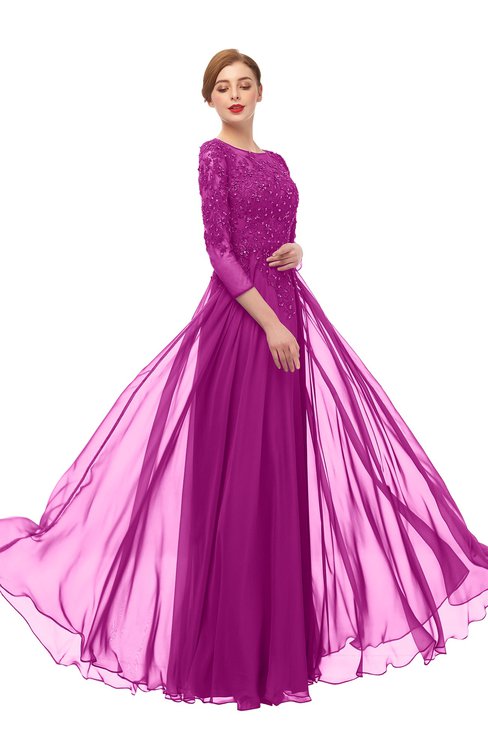 ColsBM Dixie Raspberry Bridesmaid Dresses Lace Zip up Mature Floor Length Bateau Three-fourths Length Sleeve