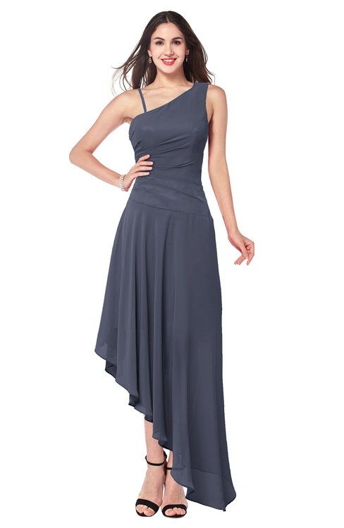 ColsBM Jewell Nightshadow Blue Bridesmaid Dresses Asymmetric Ruching Plain Asymmetric Neckline Sleeveless Half Backless