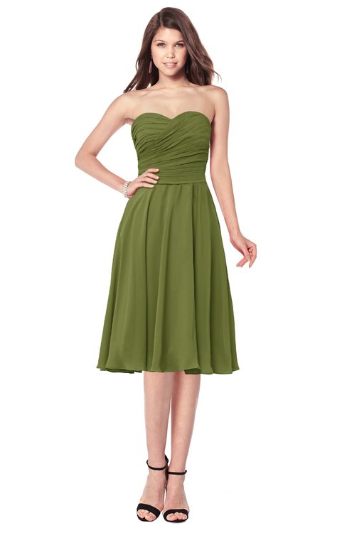 ColsBM Purdie Olive Green Bridesmaid Dresses A-line Strapless Half Backless Tea Length Sleeveless Gorgeous