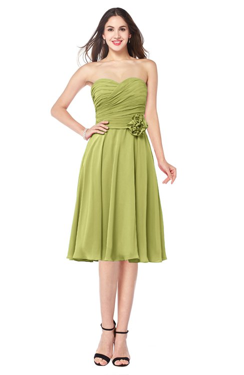 ColsBM Whitney Linden Green Classic A-line Sweetheart Sleeveless Tea Length Pleated Plus Size Bridesmaid Dresses