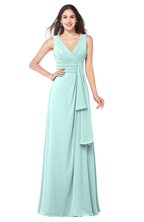 ColsBM Brenda Blue Glass Romantic Thick Straps Sleeveless Zipper Floor Length Sash Plus Size Bridesmaid Dresses