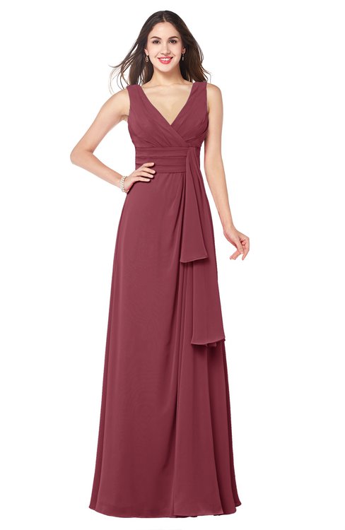 ColsBM Brenda Wine Romantic Thick Straps Sleeveless Zipper Floor Length Sash Plus Size Bridesmaid Dresses