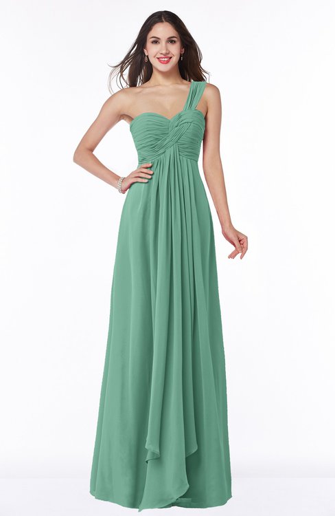 ColsBM Sophie Beryl Green Elegant A-line Asymmetric Neckline Chiffon Floor Length Ruching Plus Size Bridesmaid Dresses