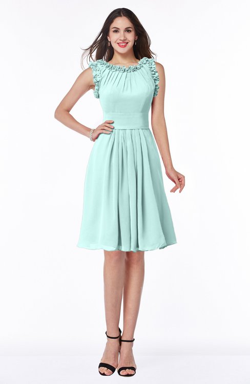 ColsBM Jenny Blue Glass Simple A-line Scoop Sleeveless Chiffon Knee Length Plus Size Bridesmaid Dresses
