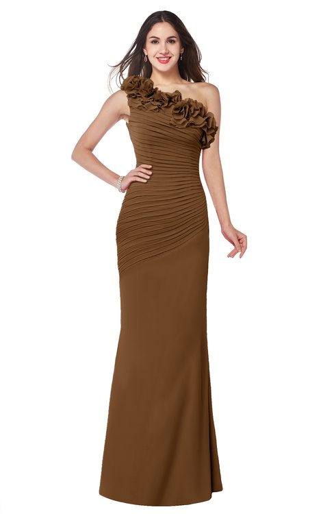 ColsBM Lisa Brown Sexy Fit-n-Flare Sleeveless Half Backless Chiffon Flower Plus Size Bridesmaid Dresses