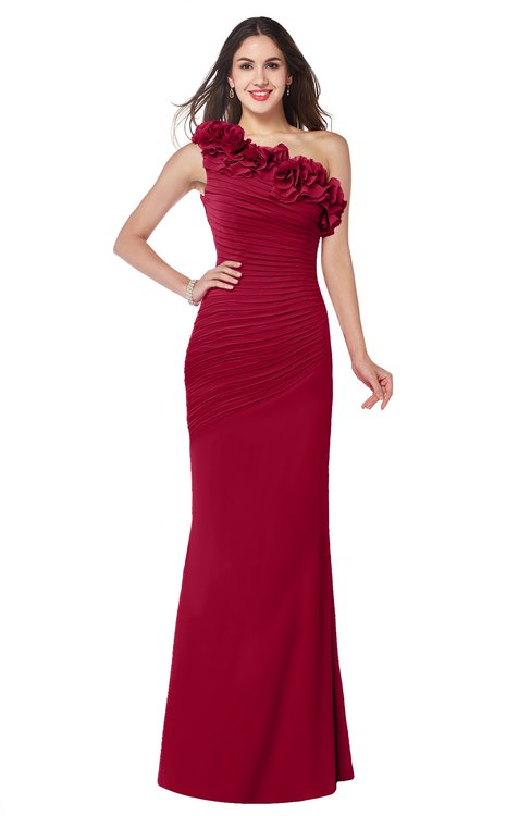 ColsBM Lisa Dark Red Sexy Fit-n-Flare Sleeveless Half Backless Chiffon Flower Plus Size Bridesmaid Dresses