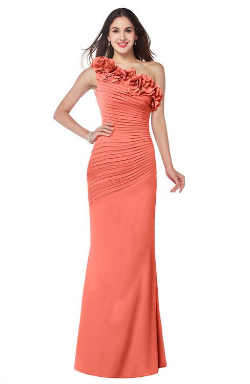 ColsBM Lisa Fusion Coral Sexy Fit-n-Flare Sleeveless Half Backless Chiffon Flower Plus Size Bridesmaid Dresses