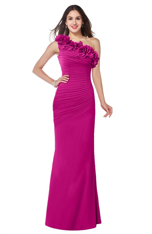 ColsBM Lisa Hot Pink Sexy Fit-n-Flare Sleeveless Half Backless Chiffon Flower Plus Size Bridesmaid Dresses