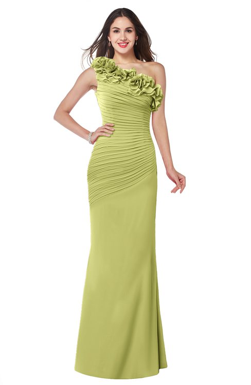 ColsBM Lisa Linden Green Sexy Fit-n-Flare Sleeveless Half Backless Chiffon Flower Plus Size Bridesmaid Dresses