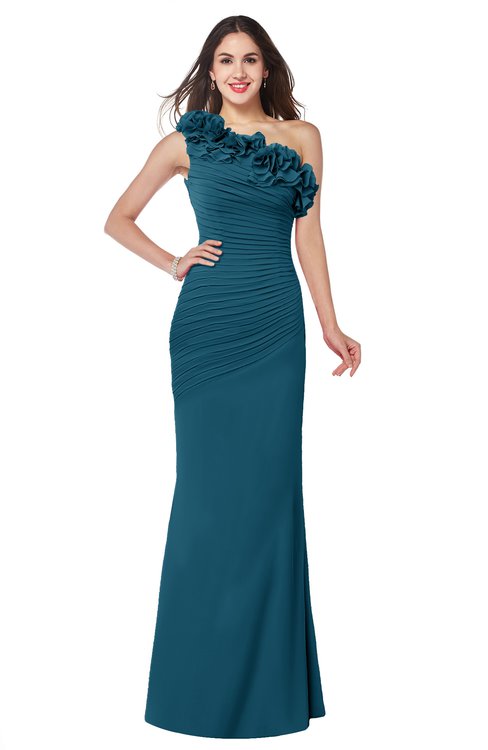 ColsBM Lisa Moroccan Blue Sexy Fit-n-Flare Sleeveless Half Backless Chiffon Flower Plus Size Bridesmaid Dresses