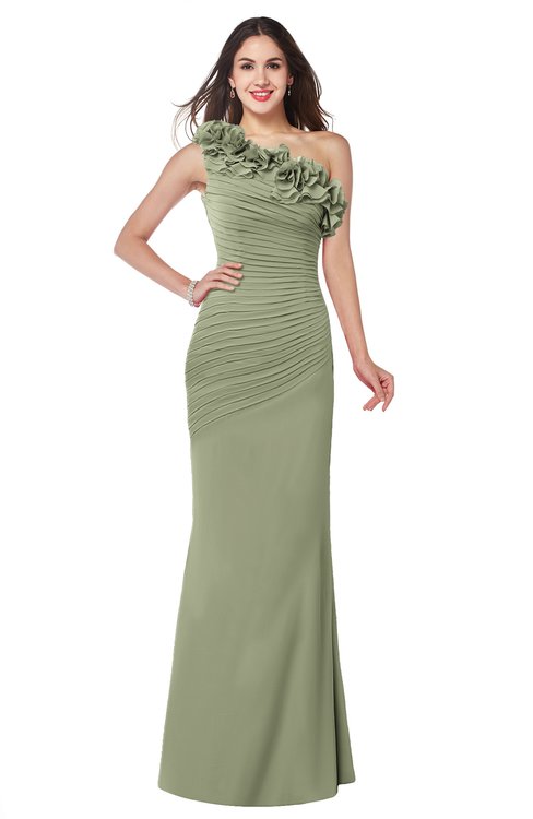 ColsBM Lisa Moss Green Sexy Fit-n-Flare Sleeveless Half Backless Chiffon Flower Plus Size Bridesmaid Dresses