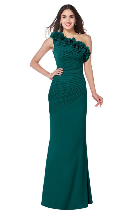 ColsBM Lisa Shaded Spruce Sexy Fit-n-Flare Sleeveless Half Backless Chiffon Flower Plus Size Bridesmaid Dresses