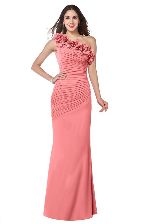 ColsBM Lisa Shell Pink Sexy Fit-n-Flare Sleeveless Half Backless Chiffon Flower Plus Size Bridesmaid Dresses
