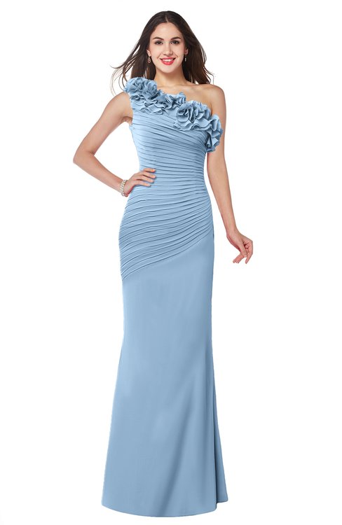 ColsBM Lisa Sky Blue Sexy Fit-n-Flare Sleeveless Half Backless Chiffon Flower Plus Size Bridesmaid Dresses