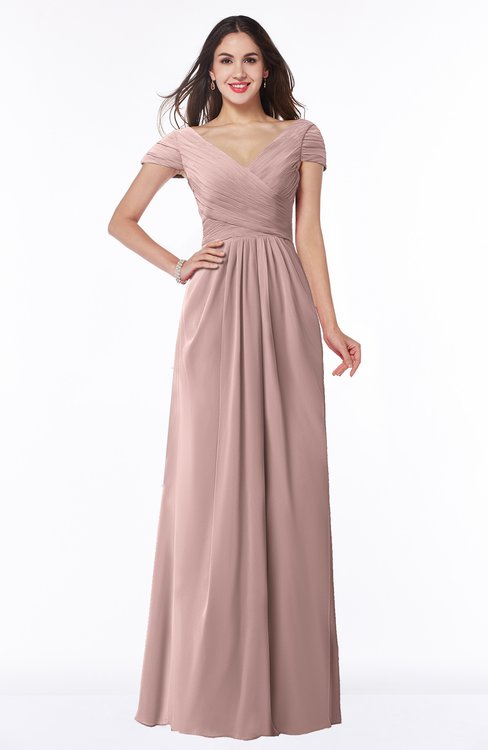ColsBM Evie Blush Pink Glamorous A-line Short Sleeve Floor Length Ruching Plus Size Bridesmaid Dresses