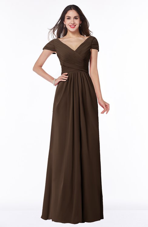 ColsBM Evie Copper Glamorous A-line Short Sleeve Floor Length Ruching Plus Size Bridesmaid Dresses