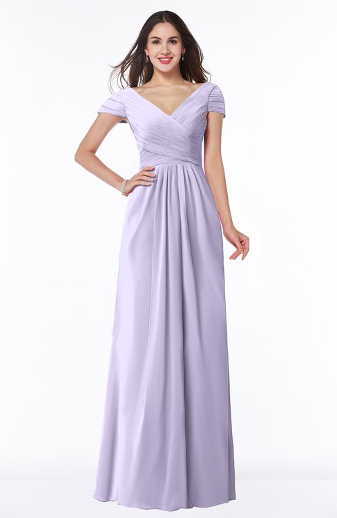 ColsBM Evie Pastel Lilac Glamorous A-line Short Sleeve Floor Length Ruching Plus Size Bridesmaid Dresses