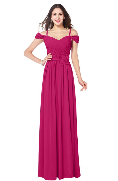 ColsBM Susan Beetroot Purple Mature Short Sleeve Zipper Floor Length Ribbon Plus Size Bridesmaid Dresses