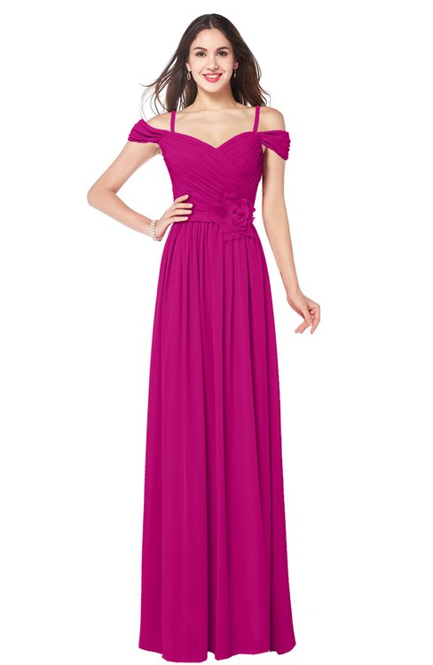 ColsBM Susan Hot Pink Mature Short Sleeve Zipper Floor Length Ribbon Plus Size Bridesmaid Dresses
