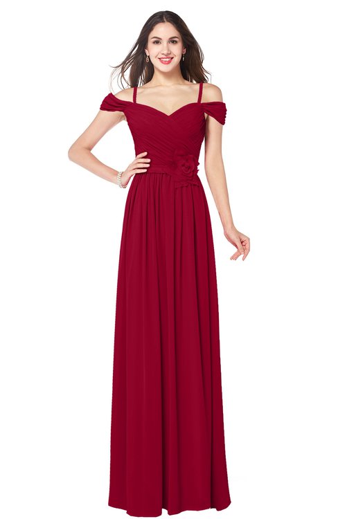 ColsBM Susan Maroon Mature Short Sleeve Zipper Floor Length Ribbon Plus Size Bridesmaid Dresses