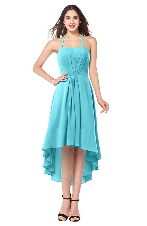 ColsBM Hannah Turquoise Casual A-line Halter Half Backless Asymmetric Ruching Plus Size Bridesmaid Dresses
