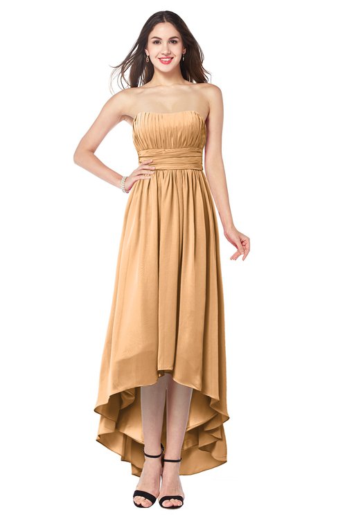 ColsBM Autumn Salmon Buff Simple A-line Sleeveless Zip up Asymmetric Ruching Plus Size Bridesmaid Dresses