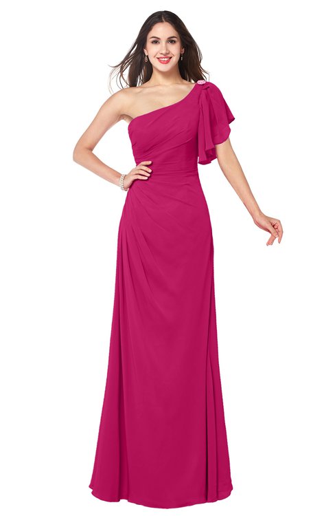 ColsBM Camryn Beetroot Purple Modern A-line Short Sleeve Half Backless Floor Length Ruching Plus Size Bridesmaid Dresses